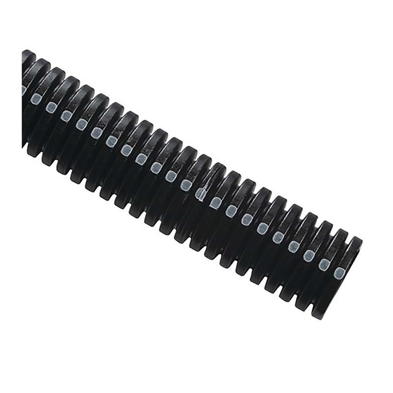 CTN-Series Slit Convoluted Tubing, .75" DIA, PA6 Black/Gray Stripe, 100ft